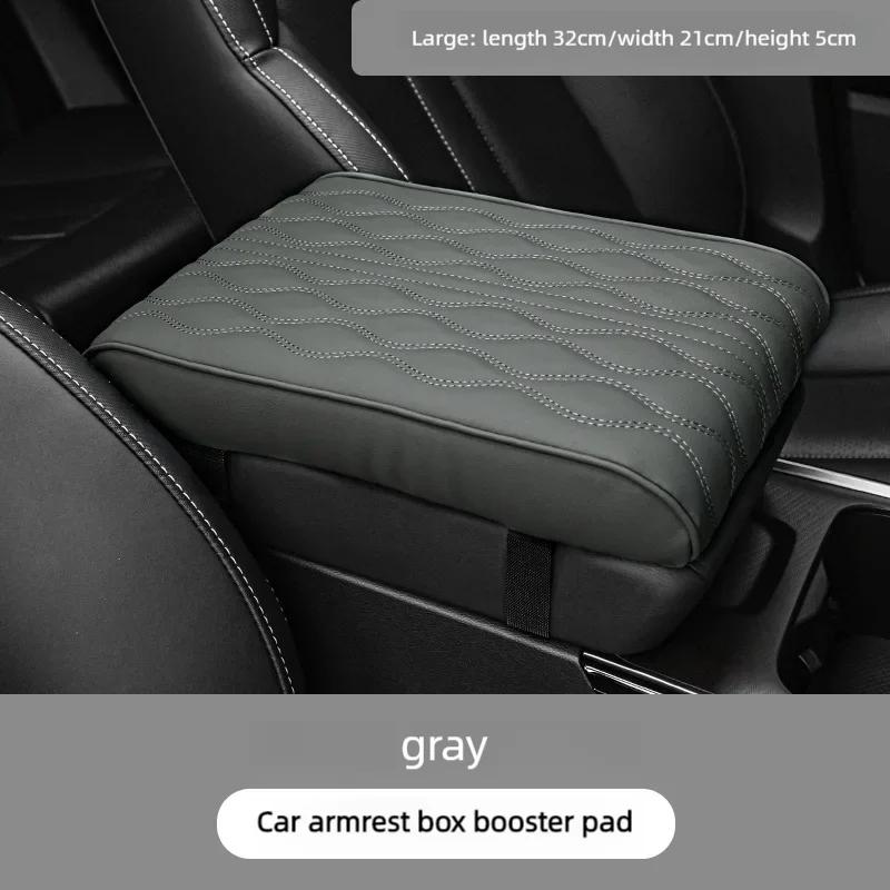 PU Leather Wave Embroider Car Armrest Mat Center Console Protection Cushion Auto Storage Box Cover Pad - Black