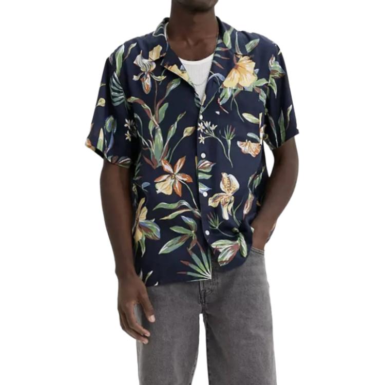 Levis Pattern Printed Polo Shirt Men Shirts Navy-Blue 72625-0090