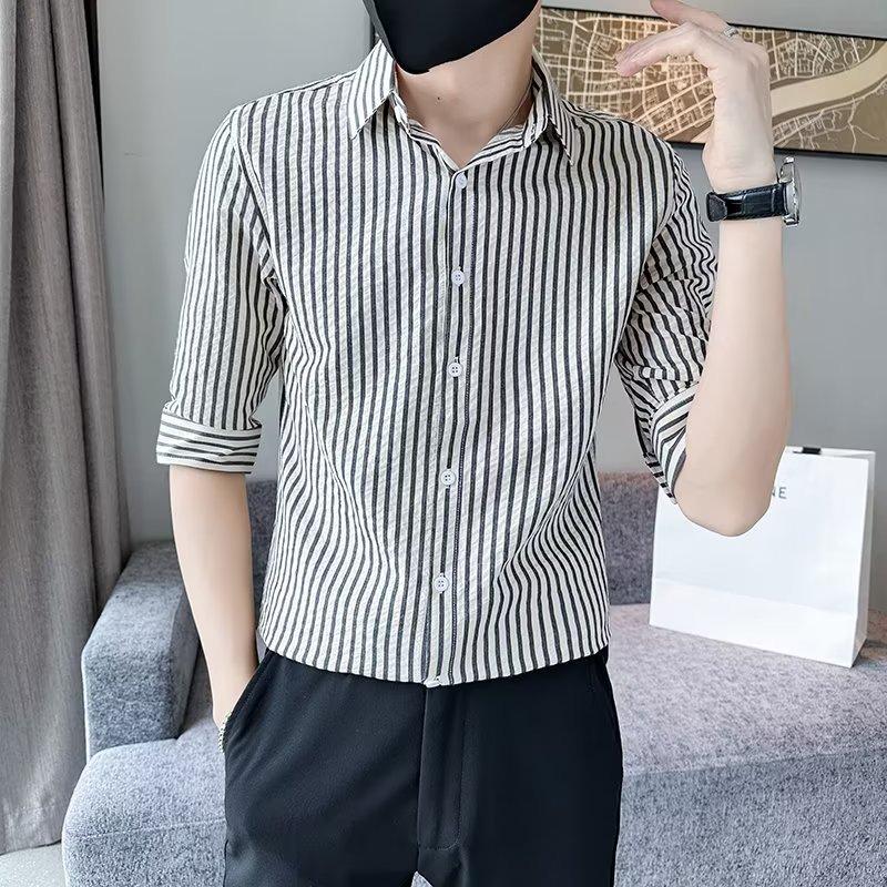 Men's Fashion Striped Three-Quarter Sleeve Shirt - Summer Trend Style