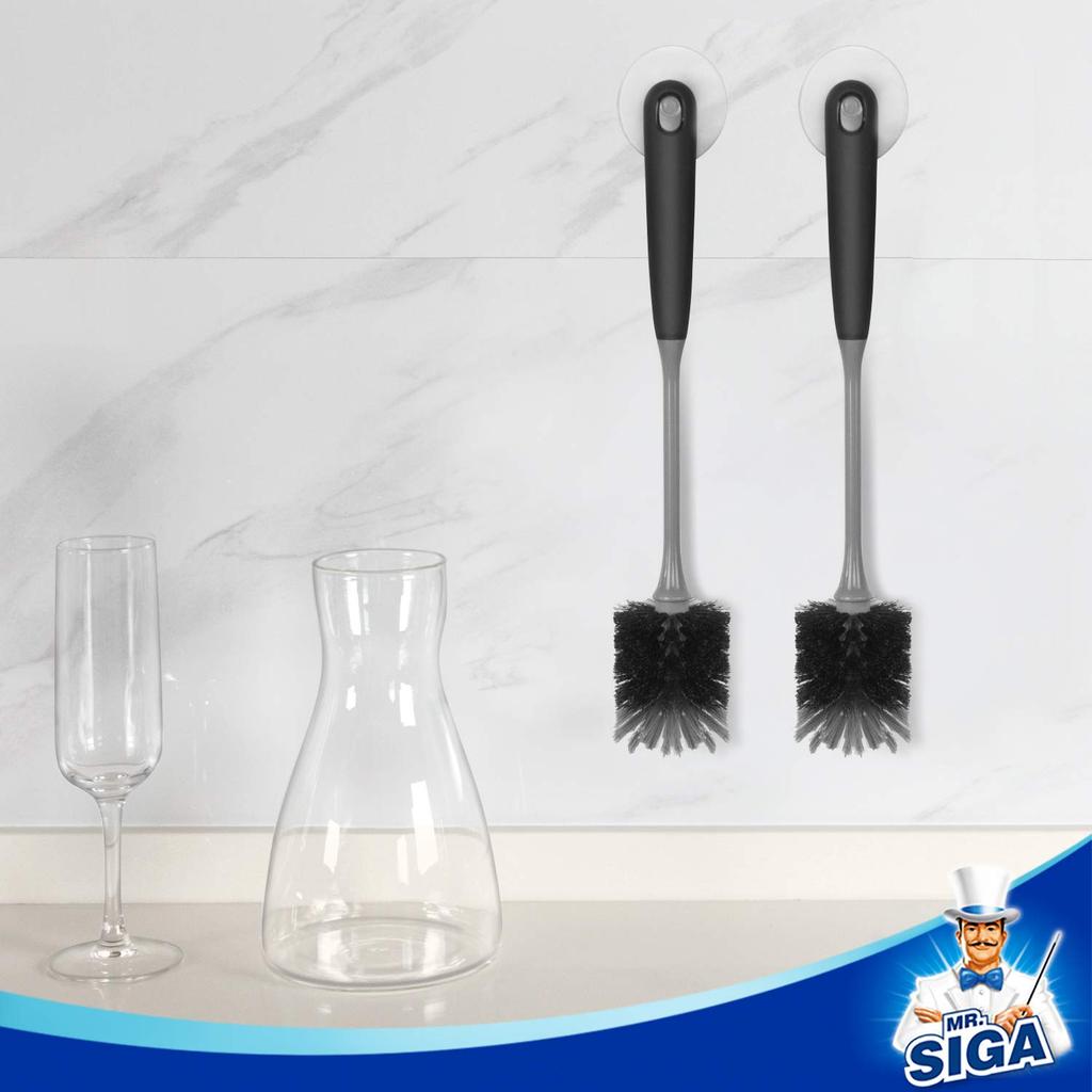 Bottle for Cleaning Water Tall and Mugs MR.SIGA Long-Handle Brush, Black, Bottles, Glasses, (2 Pieces)