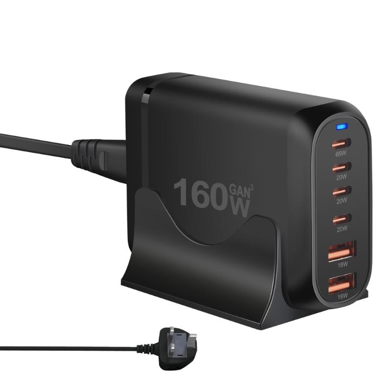 Multiple Device Charging Station, 160W USB C Charger with Double USB & 4Type C Port, for Electronics Devices Travel Use