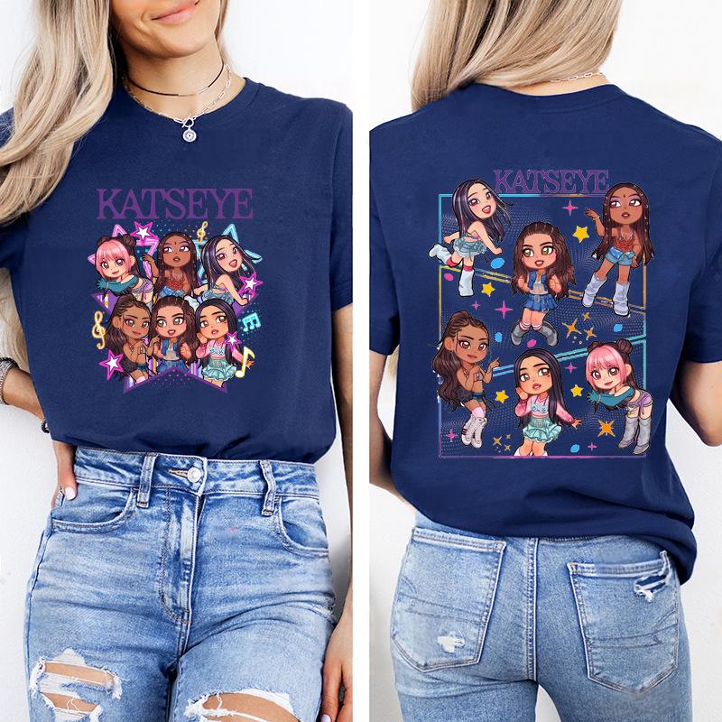 Korean Girl Group Katseye Double-Sided Print Short Sleeve T-Shirt, European Size Modal Top