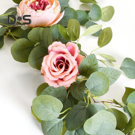 Realistische Pfingstrosen-Rosenreben, Simulationsblumen, realistisch aussehende, lebendige Farben, lichtbeständige Eukalyptus-Hängepflanzen