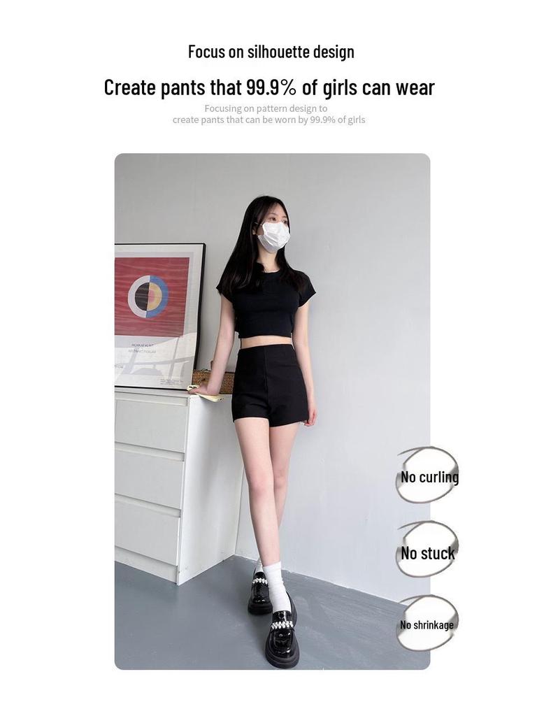 2024 New Style High-Waisted A-Line Black Shorts for Women - Slimming, Spicy American Summer Look