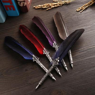 1 Set 5 Nib Signature European Gift Box English Calligraphy Feather Pen Scuba Dive Writing Vintage Quill