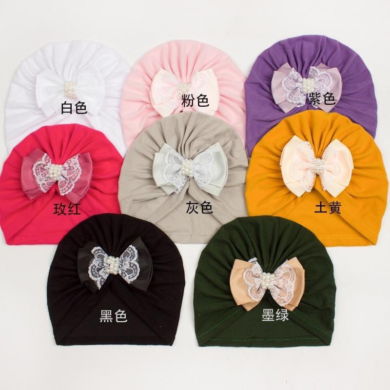 

New baby velvet pearl bow hat, children s comfortable warm pullover hat, baby hat strap