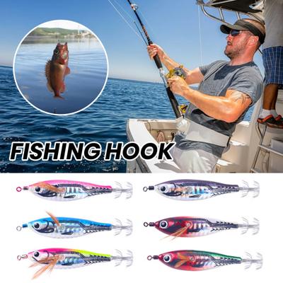6 uds 7,8 CM/5,5G anzuelo de señuelo de pesca con plantilla de calamar ojos 3D realistas que brillan en la oscuridad cebo Artificial Jigging accesorios de pesca al aire libre