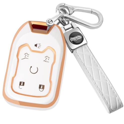 

для GMC чехол для брелока с брелком, мягкий чехол для ключа из ТПУ с полной защитой, совместимый с Chevy Silverado Suburban Tahoe золотой/белый