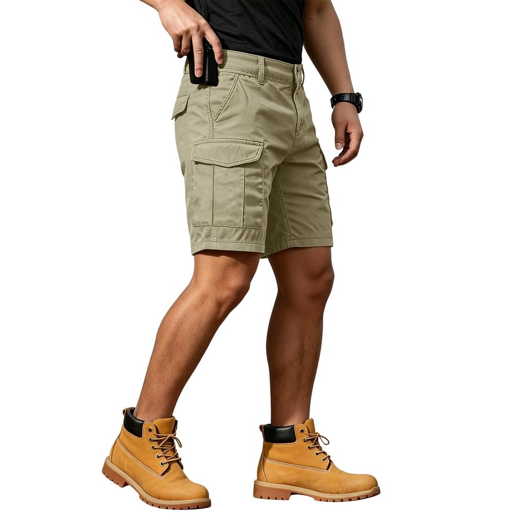 Men's Cargo Shorts with 6 Pockets, Elastic Waist and Button Closure, Color Casual Shorts for Summer Everyday Wear