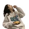 Women's Heavyweight 100% Cotton Round Neck Velvet-Lined Hoodie - Loose, Trendy, No-Hood, Perfect for Early Autumn