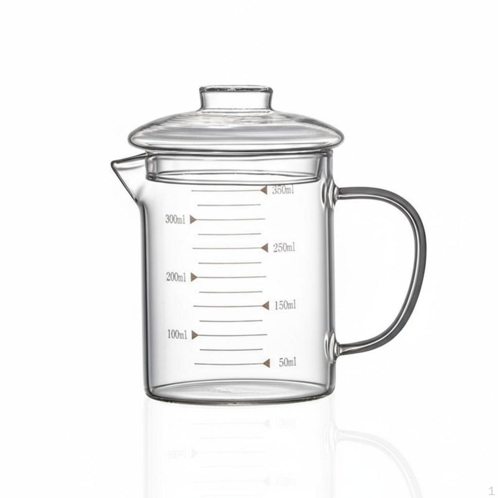 Glass Measuring Cup Heat Resistant Borosilicate Jug Clear Scale Markings Kitchenware 350ML Glass Lid