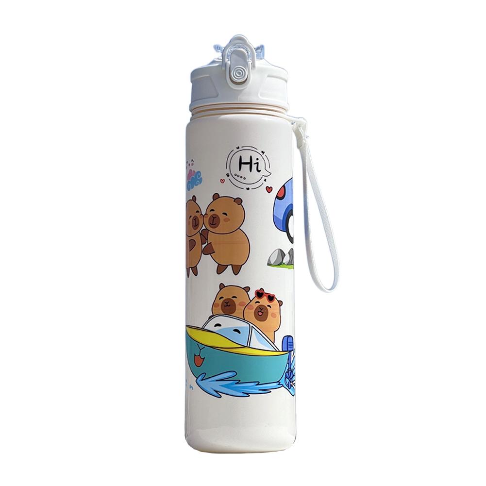 800ml Capybara Cute Water Cup with Straw & Handle Travel Water Cup Large Capacity Kawaii Water Bottle for Boys Girls Daily Use