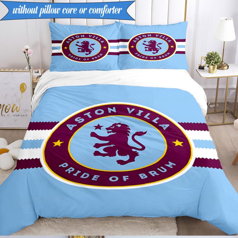 3PCS Aston Villa Football Club Printed Soft Bedding Set,Including 1pc Duvet Cover And 2pcs Pillowcases Perfect for Bedroom, Dormitory, Fan gift