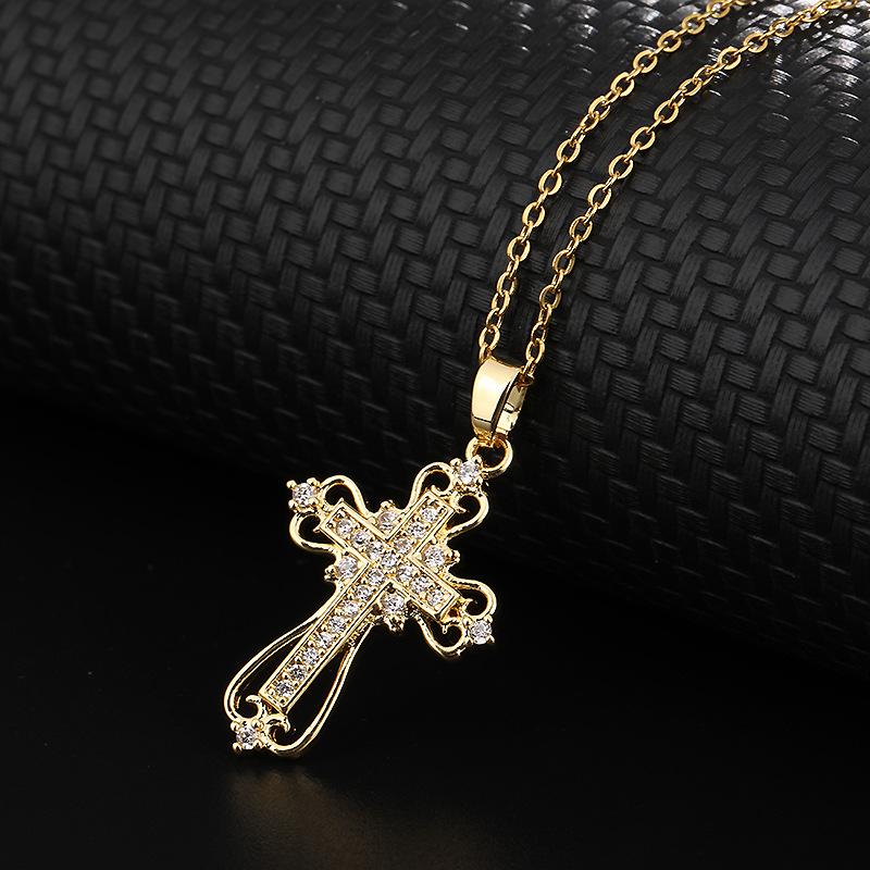 Cross necklace, zircon, European and American necklace, titanium lock chain, Instagram retro punk, personalized pendant, niche design