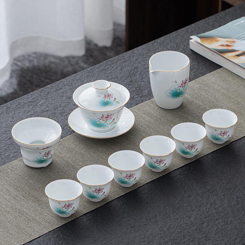 Porcelain Kung Fu Ceramic Gaiwan Tasting Household Simple Blue and White Tea Cup Gift Box Set Customizable Log