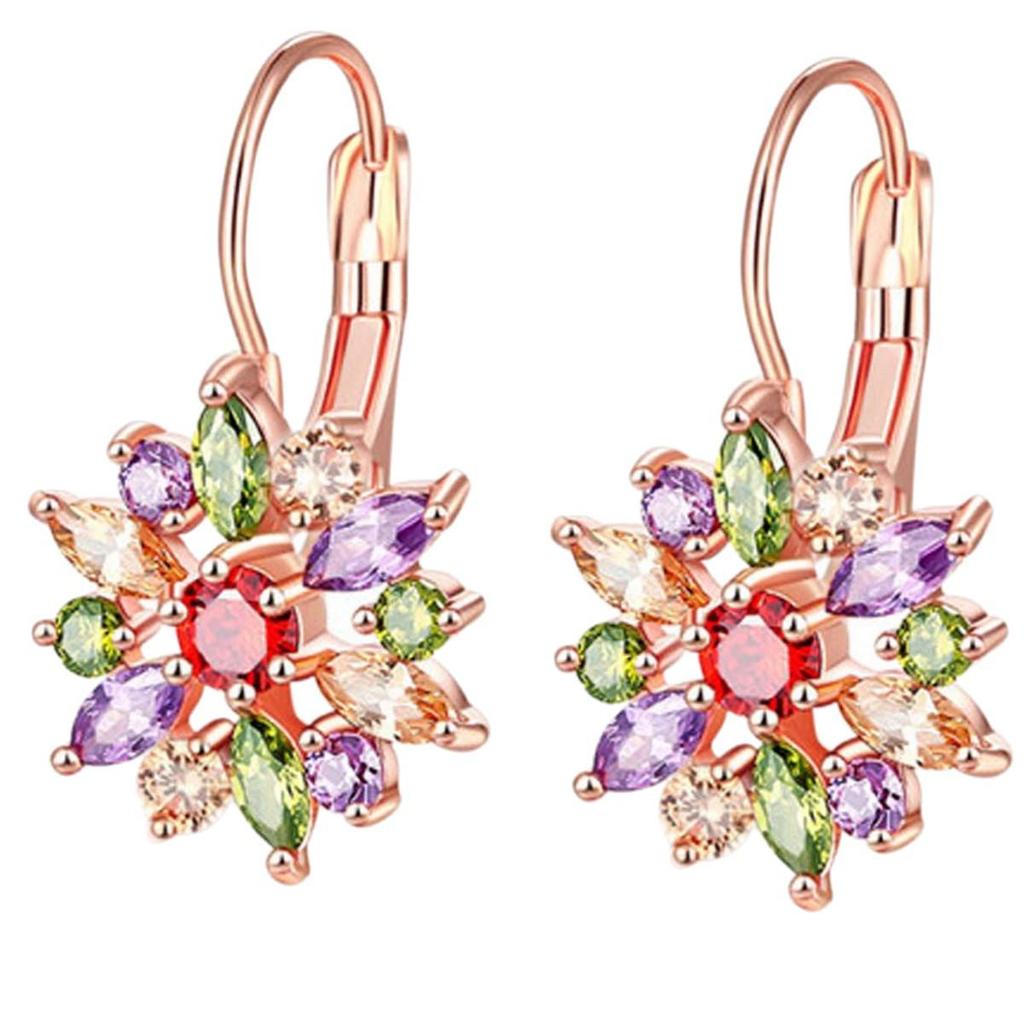 Europäische & Amerikanische Ohrklemmen: Dark Night Schmuck Bunte Blume AAA Zirkonia Ohrstecker
