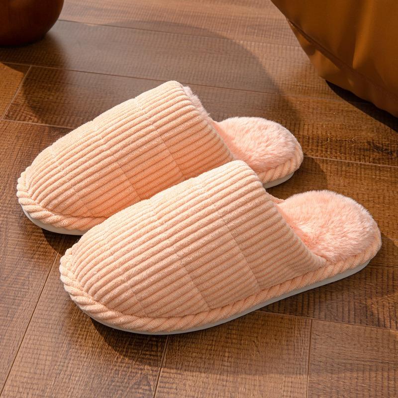 Fashion striped winter slippers Cotton women's non-slip slippers Floor mute slippers comfortable flip-flops