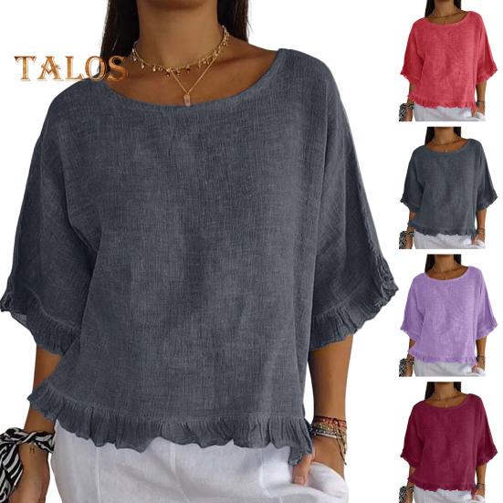 Damen Kurzarm-Oberteil Frühling Sommer Rundhalsbluse Lässige Loose Fit Pullover Shirt für den Alltag Büro Party Reisen
