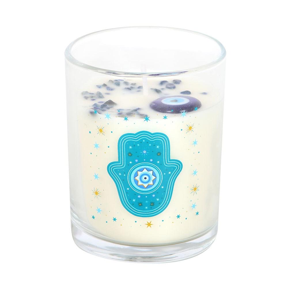 Something Different Hand of Hamsa White Rose Crystal Candle