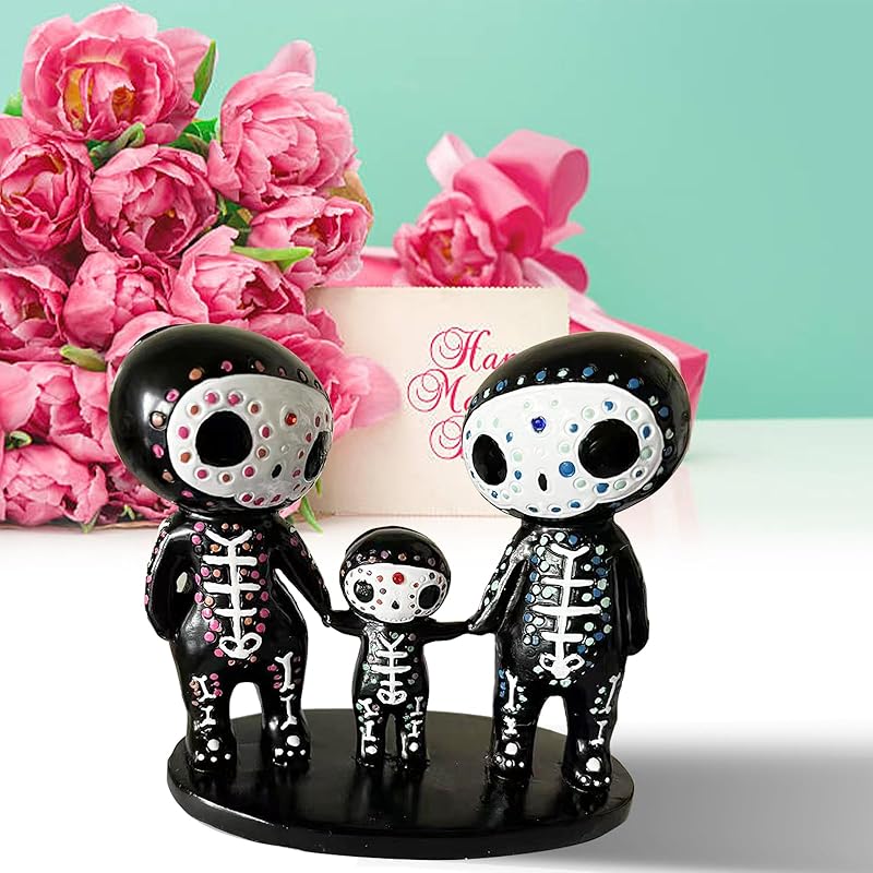 Sugar Skull Decor - Sugar Skull Couple Statue for Halloween Home Decor - Day of The Dead Decor for Home - Resin Crafts Skeleton Memorial Sculpture -