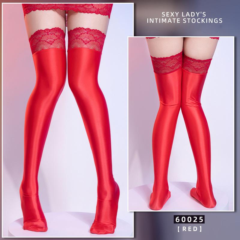 Chaussettes Brillantes Moulantes pour Femmes Sexy Dentelle Dentelle Mi-hauts Chaussettes Princesse Gyaru Collants Funky Élasticité Collants de Club One Size