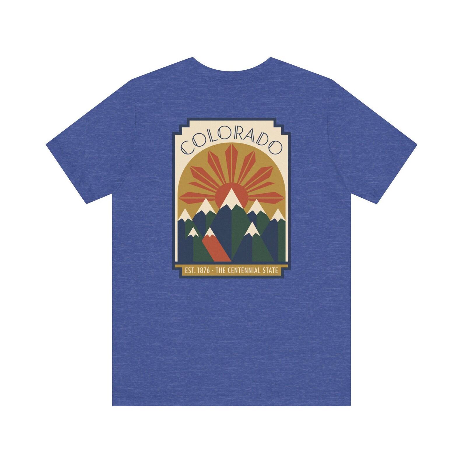 Colorado Mountain Sunset Art Deco T-Shirt | Retro Rocky Mountain Graphic Tee | Colorado Gift 3XL