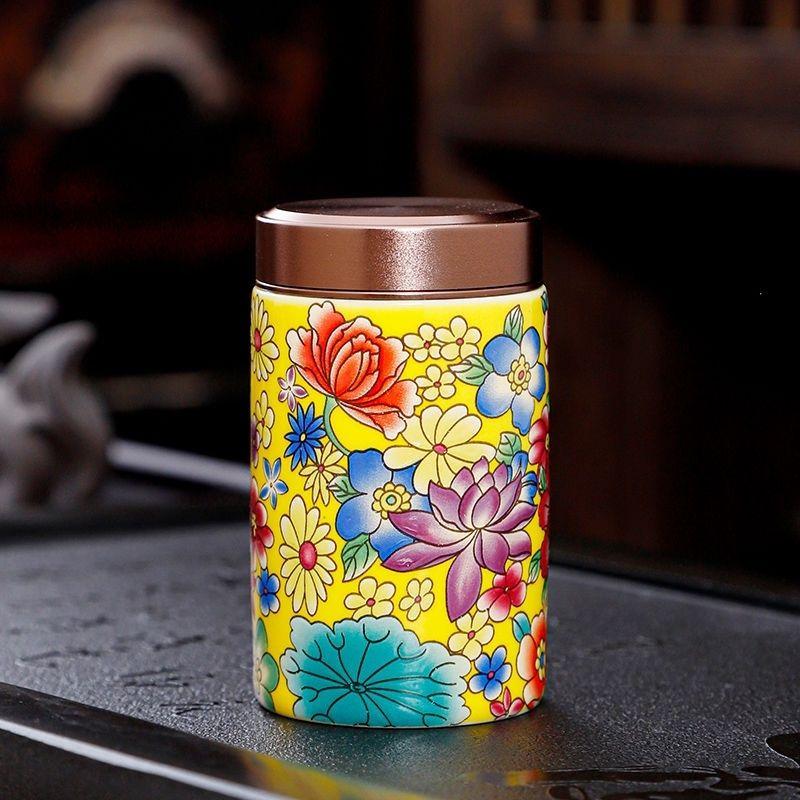 Chinese Ceramic Color Pattern Candy Jar Sealed Portable Tea Jar Household Multifunctional Jewelry Nut Powder Storage Bottle New