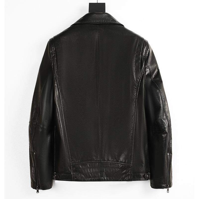 Genuine Leather Jacket Men's Slim-fit Waxed Cowhide Motorcycle Leather Jacket Men's Genuine Leather Short Leather Jacket Autumn