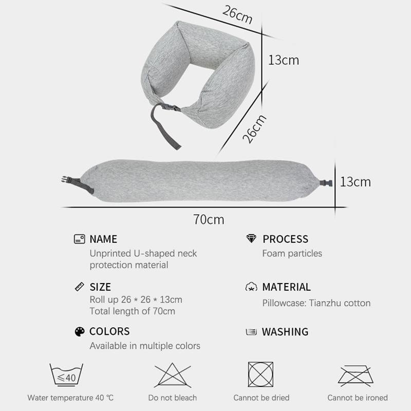 Neck Pillow Neck Support Breathable Stuffable U-Shaped Pillow With Hidden Zipper Adjustable Drawstring Neck Pillow For Travel