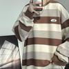 Crew Neck Sweater Men's Spring and Autumn Japanese Retro Lazy Style Striped Long-sleeved Top Teen Loose Casual Coat