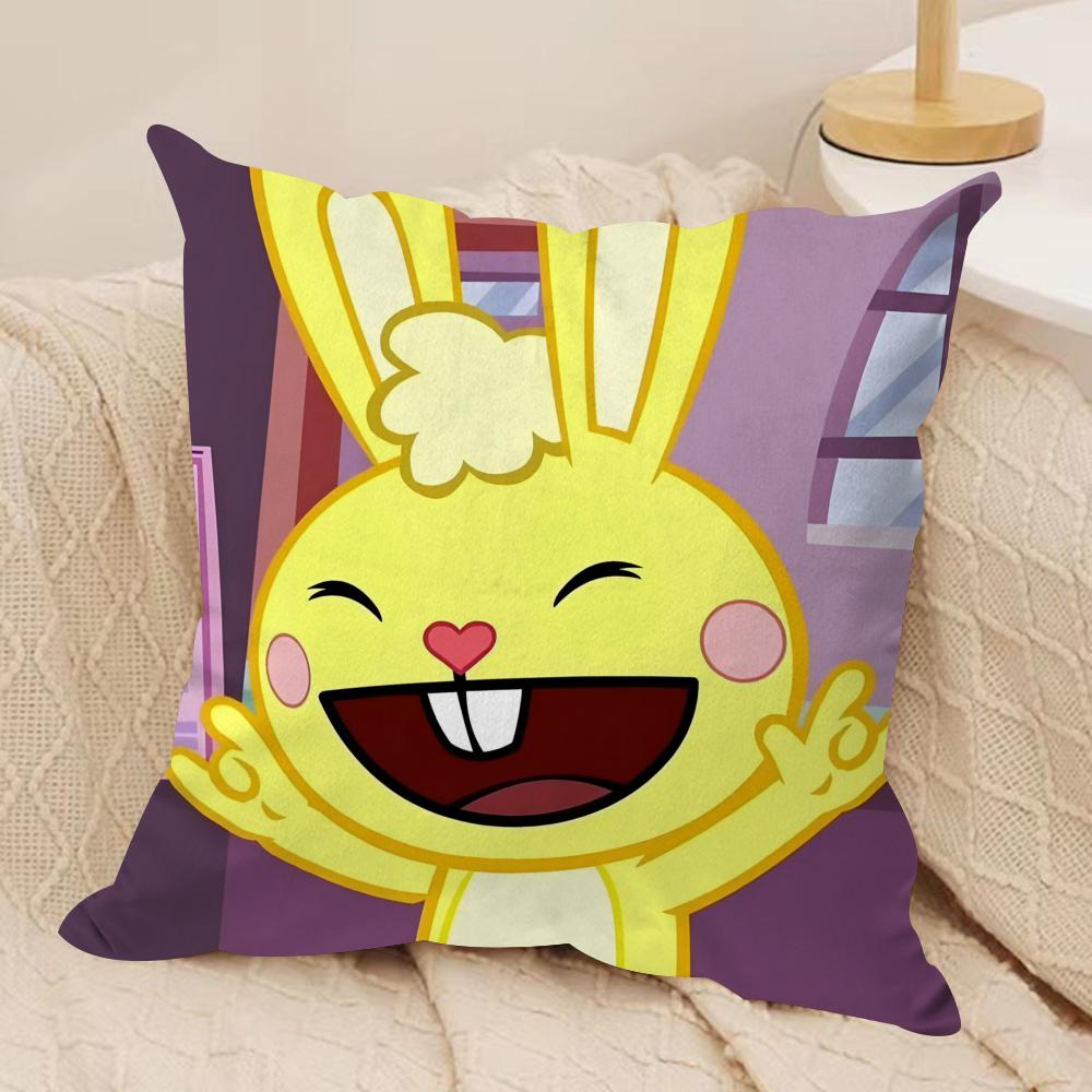 Anime Happy Tree Friends Cushion Cover Silky Short Plush DoubleSided Printed Pillow Case for Sofa All Seasons Home Decor Gift