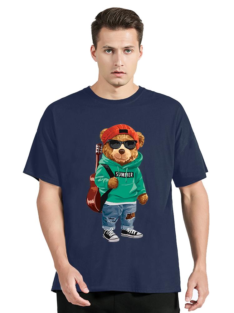 A Cool Bear With A Guitar And Sunglasses Funny Tshirt Unisex Fashion Short Sleeve Casual Clothes Oversized Tshirt Hip Hop Tees
