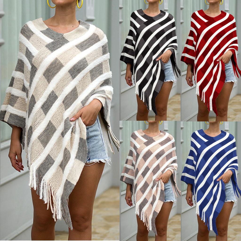 Women Winter Knitted Cashmere  Capes Shawl Cardigans Sweater Coat