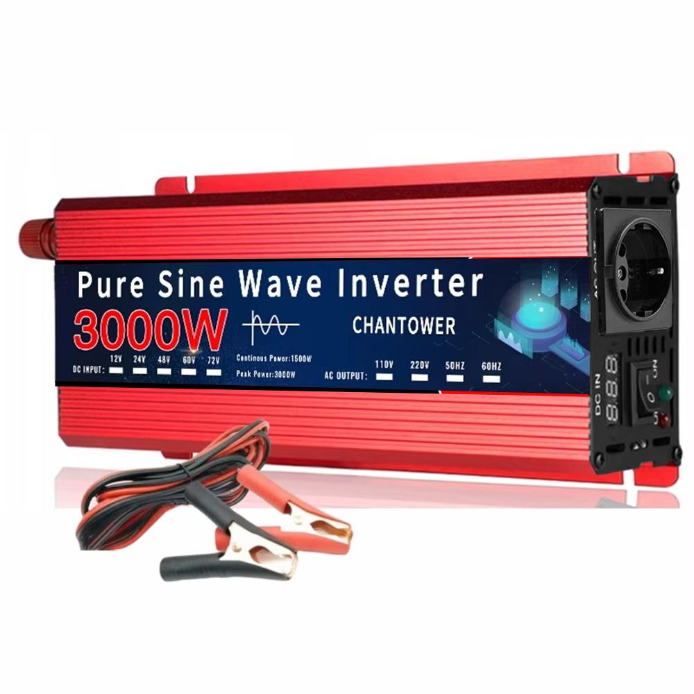 Pure Sine Wave Inverter 12V 220V 220W-10000W DC To AC Europe Socket Power Voltage Converter Car Solar Inverter Charger Adapter
