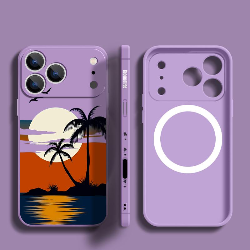 Magnetic For Magsafe Case For iPhone 17 Pro Max Creative Coconut Sunset Print Soft Silicone Phone Back Cover For iPhone 16 15 14 13 Pro Max 16e 17e