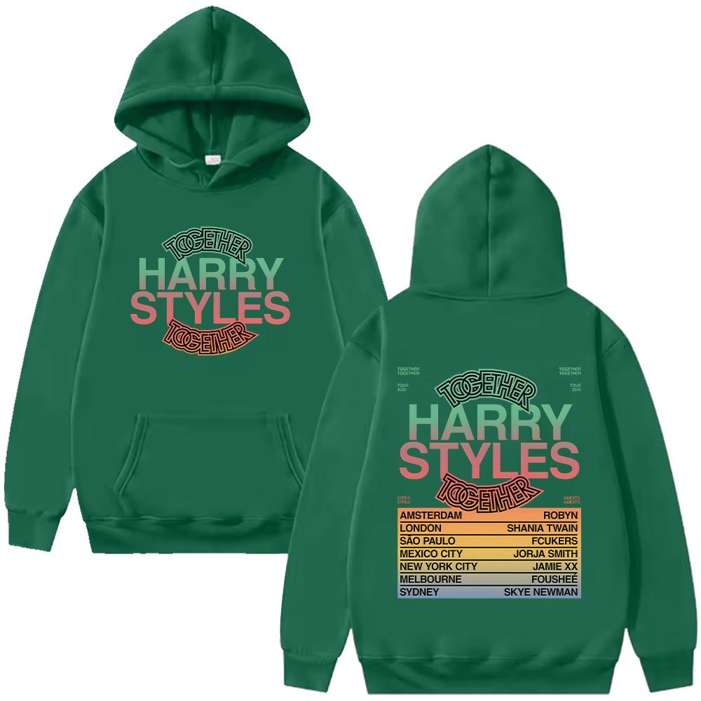 

HarryStyle Together Tour 2026 Hoodies Long Sleeve Hooded Sweatshirts Trendy Women Men Clothing Casual Pullovers High Street L темно-зелений колір