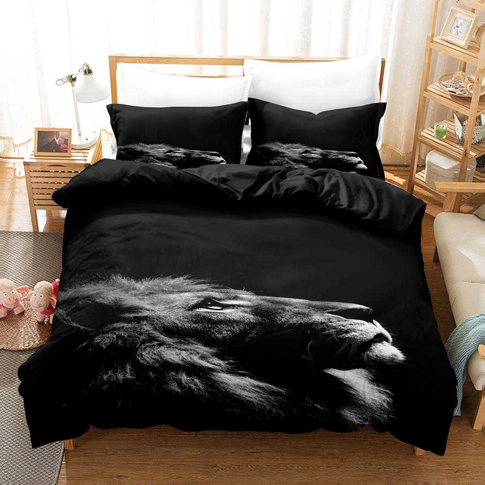 Black Theme Bedding Set Tiger Horse Grey Soft Comfortable Duvet Cover Set King Queen Twin Single Size Adults Room Decoration