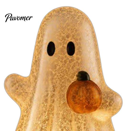 Battery Operated Lamp Cracked Ghost Figurine Light, Halloween Table Centerpiece, LED Light-up Party Centerpiece Holding Pumpkin Ornament for