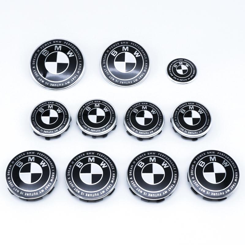 Car Thunder black white Logo Front Hood Emblem 82mm+Rear Badge 74mm+Wheel Hub Cap 68mm+56mm steering wheel sticker For All BMW CUN1