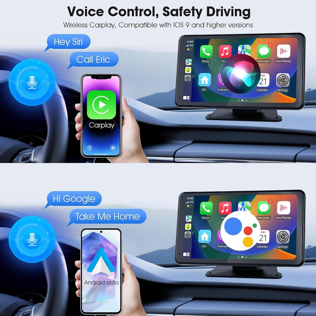 7' Wireless CarPlay & Android Auto Car Stereo with Backup Camera, HD Touch Screen, GPS, Voice Control - Universal Fit