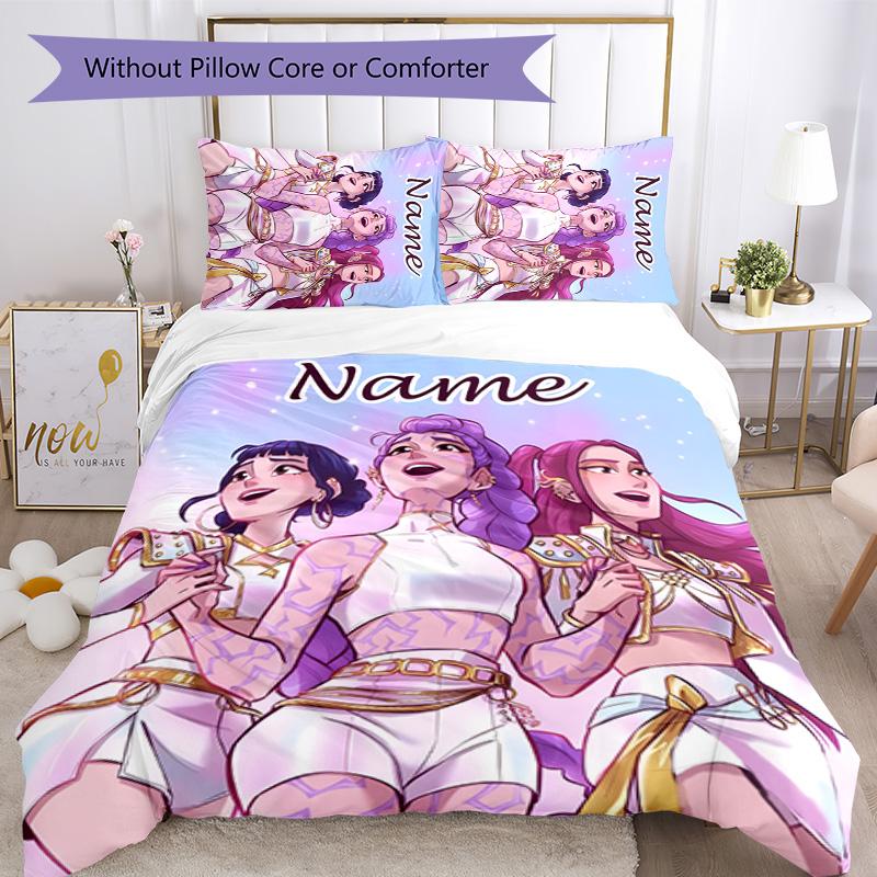 3pcs KPop Demon Hunters6 Cover Set - Personalized Name, HD Printed Bedding with 1 Cover and 2 Pillowcases - Perfect for Home Decor, Easy Care