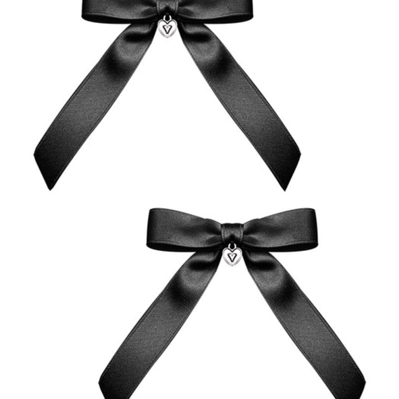 VVV [SET] Satin Mid Ribbon Hair Clip Pin _ Black