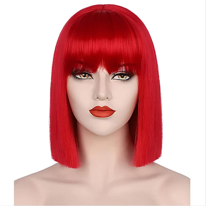 HAIRJOY Purple Bob Wigs Straight with Bangs Short Bob Wigs Synthetic Hair Wig for Women Cosplay Wig Halloween Wig