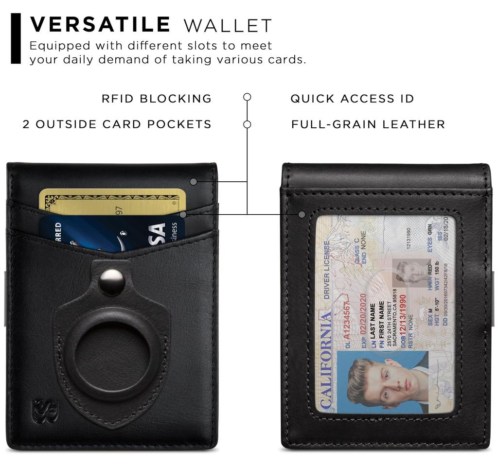 SERMAN BRANDS Portafoglio con Fermasoldi - Portafoglio da Uomo Sottile per Tasca Anteriore Porta Carte con Blocco RFID Pieghevole Mini Minimalista, 4,3 pollici x 3,1 pollici x 0,6