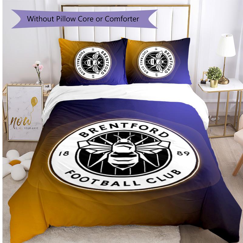Brentford Football Printed 3 Pieces Bedding Set, Comfortable Skin Friendly Bedroom Duvet Cover Set