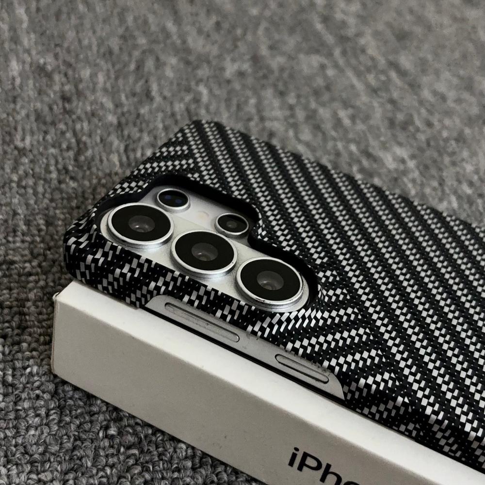 Business Carbon Fiber Kevlar Pattern Phone Case For Samsung S26 Ultra S25 S24 S23 S26 Plus Magnetic For Magsafe Hard PC Cover
