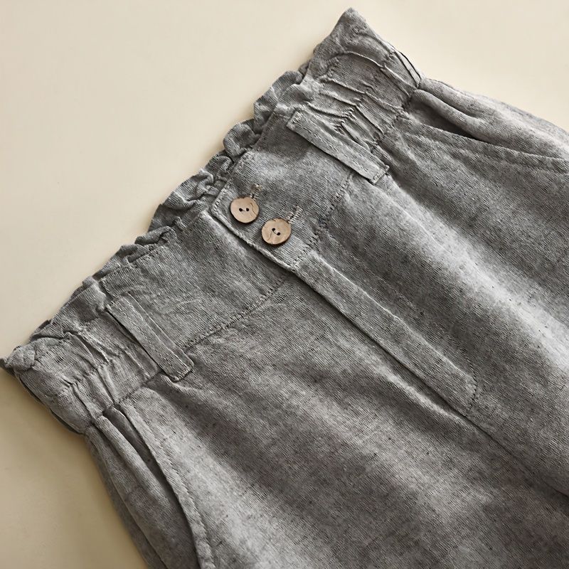 Wide-leg Pants Women's High-waist Drape Loose Casual Cotton and Linen Pants Bud Waist Linen Straight Trousers