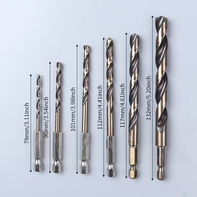 Professional 6 Piece HSS Coated Drill Bit Set with 1/4 Hex Shank Perfect for Cordless Screwdrivers and Various Materials