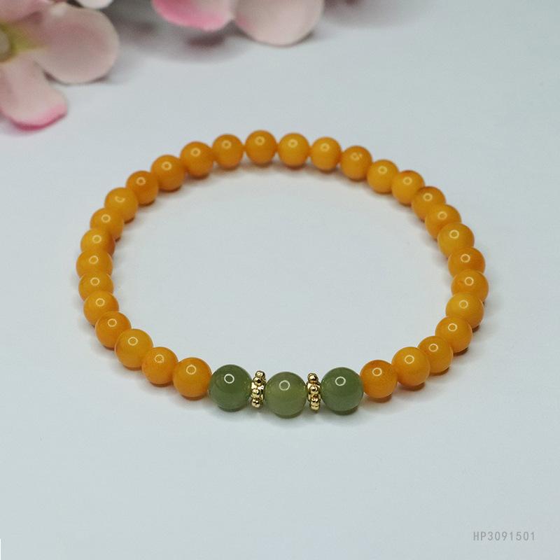 2026 Ximang Beeswax Bracelet Full Honey Yellow Chicken Grease Amber Hetian Jade Female Factory S3091501 Multi approx. 5mm