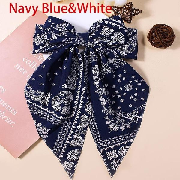 

Лента бант заколка для волос большая винтажный стиль заколка пружинная заколка аксессуар для волос головной убор аксессуар темно-синий/белый